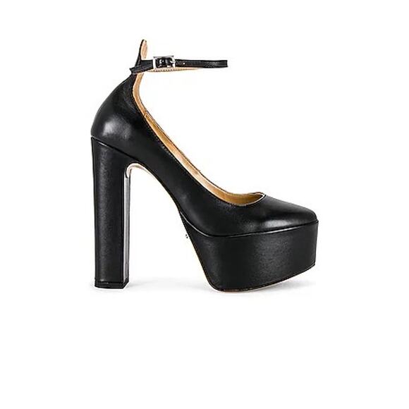 Tony Bianco Jaguar Platform Heels sz 7 Black Como Leather Ankle Strap Pump - Picture 1 of 10